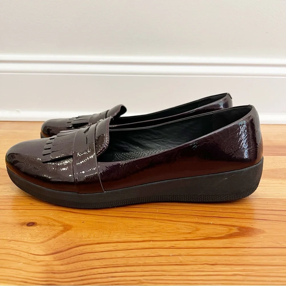 FitFlop Fringey Sneakerloafer Womens 11 Burgundy Patent Leather Penny Loafer - Picture 5 of 11